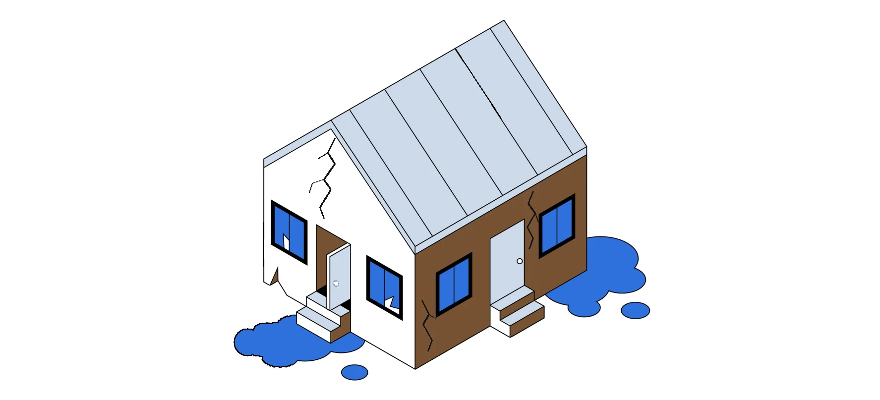 壁にひびが入り、窓の割れた家のイラスト(契約不適合責任の免除)