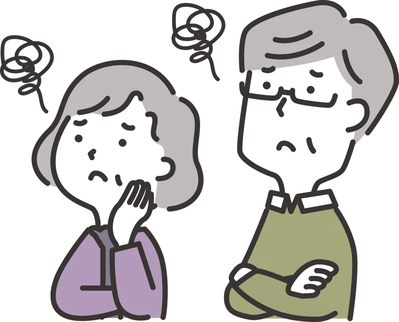 不動産の売却に悩むご夫婦のイラスト